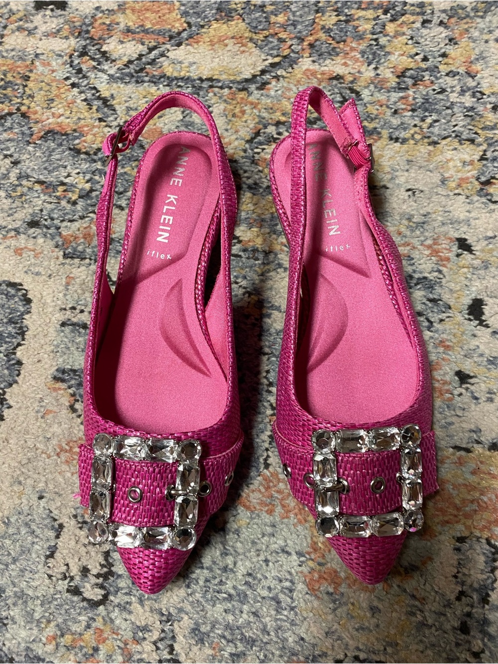Anne Klein Hot Pink Jeweled Slingback Flats